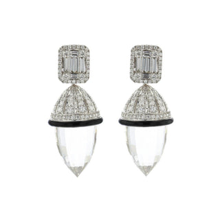 Estate 18K White Gold Diamonds Drop Earrings with Rock Crystals