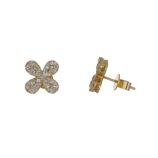 18K Gold Diamond Clover Stud Earrings