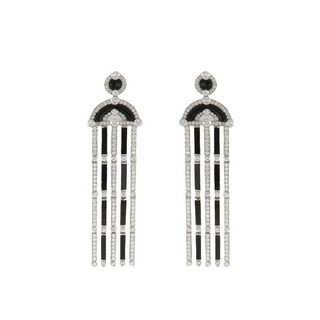 Art Deco-Style 18K White Gold Onyx and Diamond Fringe Earrings