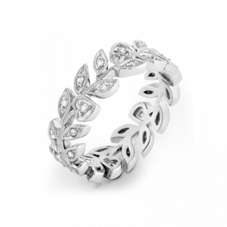 14K White Gold Diamond Leaf Eternity Band