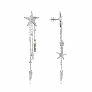 18K White Gold Shooting Star Diamond Drop Earrings