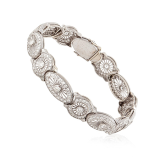 1940s Retro 14K White Gold Openwork Filigree Diamond Bracelet