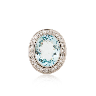 1950s 18K White Gold Aquamarine and Diamond Ring