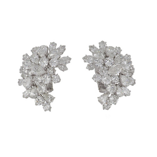 Mid-Centuy Platinum Diamond Cluster Clip Earrings