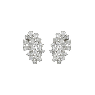 Mid-Century 18K White Gold Diamond Cluster Clip Earrings