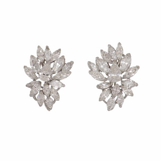 Mid-Century Platinum Diamond Cluster Clip Earrings