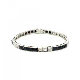Art Deco Platinum Onyx Line Bracelet with Diamonds