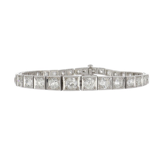 Edwardian Platinum Old European-Cut Diamond Line Bracelet