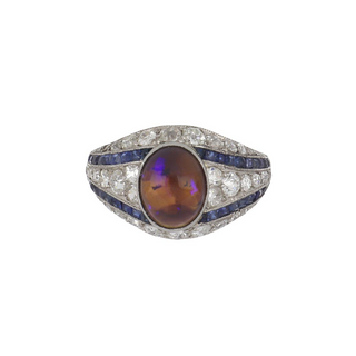 Art Deco Platinum Black Opal, Sapphire & Diamond Ring