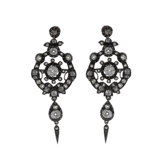 Victorian Silver and 14K Diamond Drop Earrings