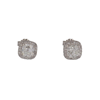 Estate Platinum Diamond Halo Stud Earrings