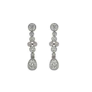 Edwardian Platinum and 14K White Gold Diamond Multi Drop Earrings