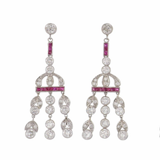 Vintage Platinum Ruby Chandelier Earrings with Diamonds