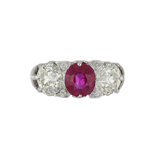 Mid-Century Platinum Burmese Ruby & Diamond Half-Hoop Ring