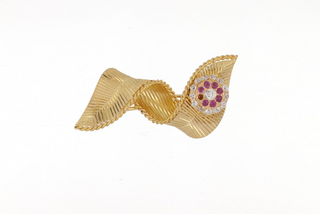 Retro Mauboussin Ribbon Pin with Rubies and Diamonds