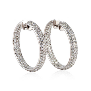 Estate 18K White Gold Inside/Out Diamond Hoop Earrings