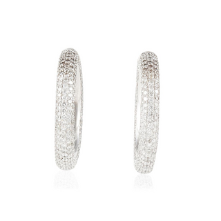 Estate 18K White Gold Diamond Hoop Earrings