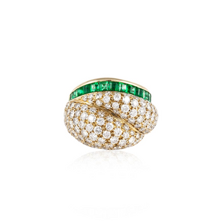 Tiffany & Co. 18K Gold Diamond and Emerald Dome Ring