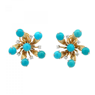 Estate Tiffany & Co. 18K Gold Turquoise Pinwheel Earrings with Diamonds