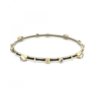Estate Armenta 18K Gold and Silver Moonstone Bangle Bracelet