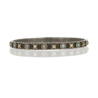 Estate Armenta Silver and 18K Gold Diamond Bangle Bracelet with Opals