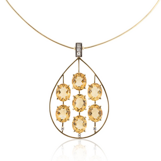 Estate H. Stern 18K Gold Citrine Collar Necklace with Diamonds