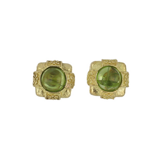Estate Katy Briscoe 18K Gold Peridot Scrollwork Earrings