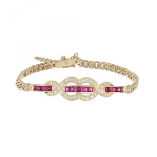 Estate 14K Gold Ruby Link Bracelet with Diamonds