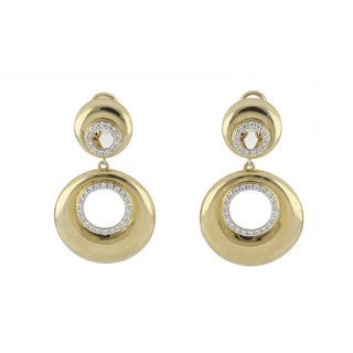 Estate 14K Gold Double Disc Diamond Drop Earrings