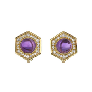 Vintage Bulgari Amethyst & Diamond Hexagonal Earrings