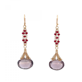 Estate 18K Gold Amethyst Drop Earrings with Rubies