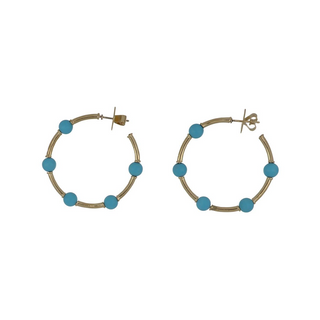18K Gold Turquoise Bead Hoop Earrings