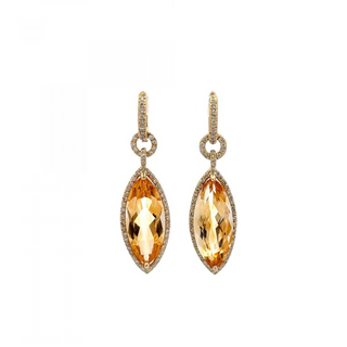 Estate 18K Gold Marquise Citrine Drop Earrings with Diamonds