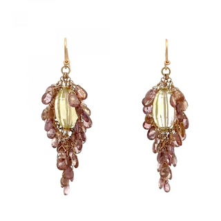 Estate Anthony Nak 14K Gold Multicolor Quartz & Citrine Fringe Earrings