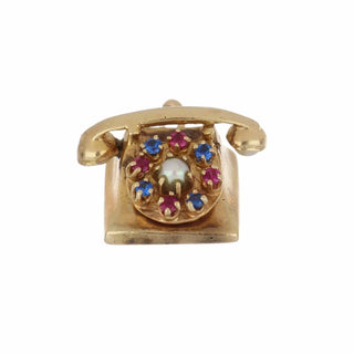 Vintage 14K Gold Gemset Rotary Telephone Charm