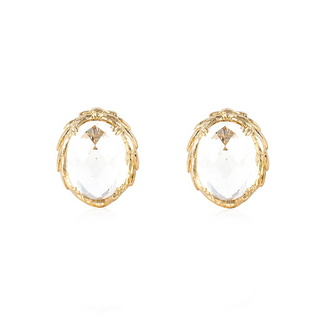 Estate David Webb 18K Gold Rock Crystal Button Earrings