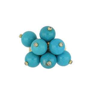 Estate 18K Gold Turquoise Bead Ring with Diamonds