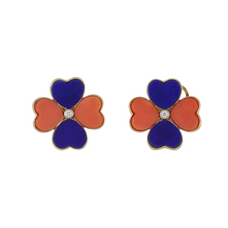 18K Carved Lapis & Coral Flower Petal Earrings