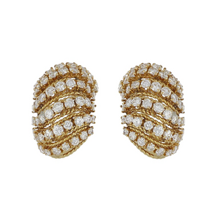 Vintage 1980s 18K Gold Diamond Coiled Rope Hoop Earrings