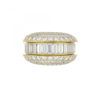 Vintage 1990s 18K Gold Three-Row Channel & Pave-Set Diamond Band