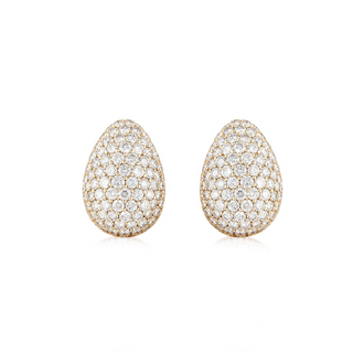 Vintage 1980s 18K Gold Diamond Pear Shape Dome Earrings