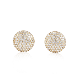 Vintage 1990s 18K Gold Diamond Button Earrings