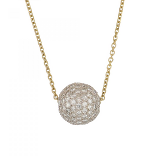 Vintage 18K Gold Pave Diamond Ball Pendant Necklace