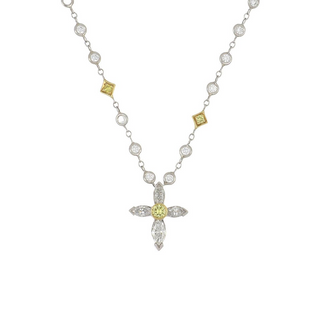 Estate Michael Beaudry Platinum and 18K Gold Diamond Cross Pendant Necklace