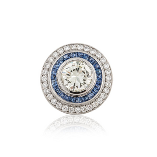 Estate Platinum Diamond & Calibre-Cut Sapphire Target Ring