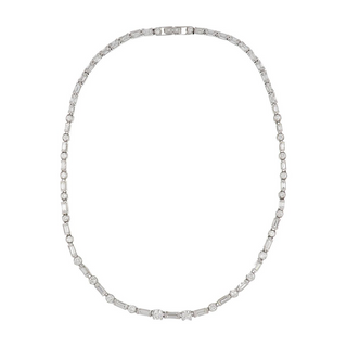 Mid-Century Platinum Round & Baguette Diamond Riviere Necklace