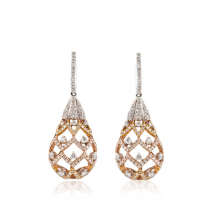 Estate Two-Tone 18K Gold Diamonds Drop Earrings
