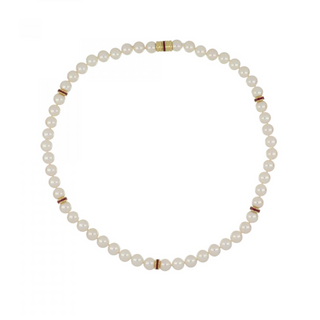 Tiffany & Co. 18K Gold Akoya Pearl Bead Necklace with Ruby