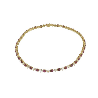 Vintage Tiffany & Co. 18K Gold Ruby Link Necklace with Diamonds