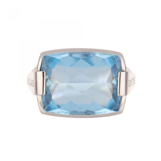 Estate Bulgari 18K White Gold Blue Topaz Ring